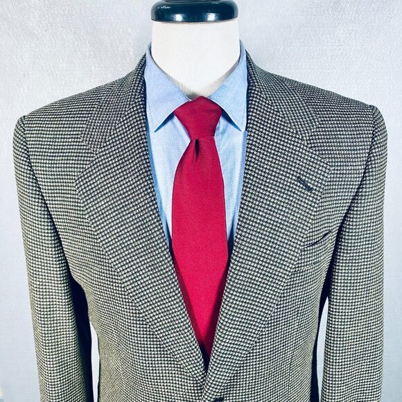 Givenchy Blazer Mens 38S Beige Silk Wool Single Button Jacket Houndstooth Italy - Picture 1 of 13